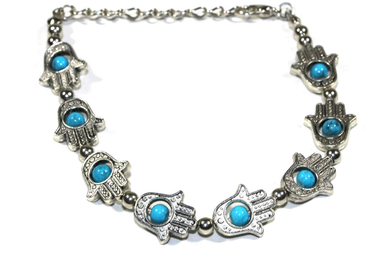 Turquoise Hamsa Hands & Vibrant Bead Bracelet