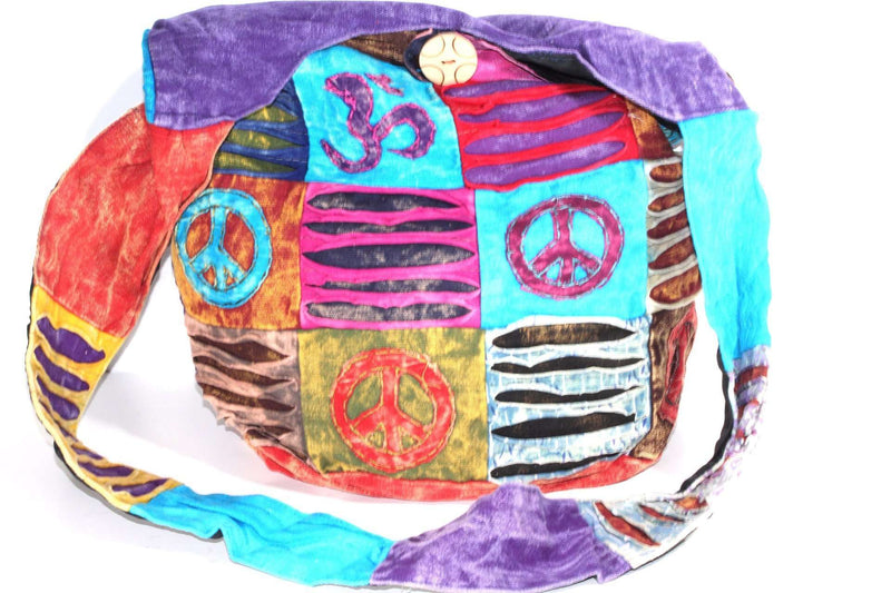 Peace & Om Patchwork Jhola Sling Bag | Wild Lotus