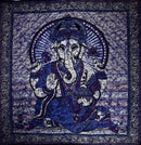 Blue Ganesha Holding Lotus Flower In Batik Style Tie Dye Tapestry