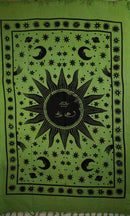 Green Sun, Moon, and Stars Handloom Style Tapestry