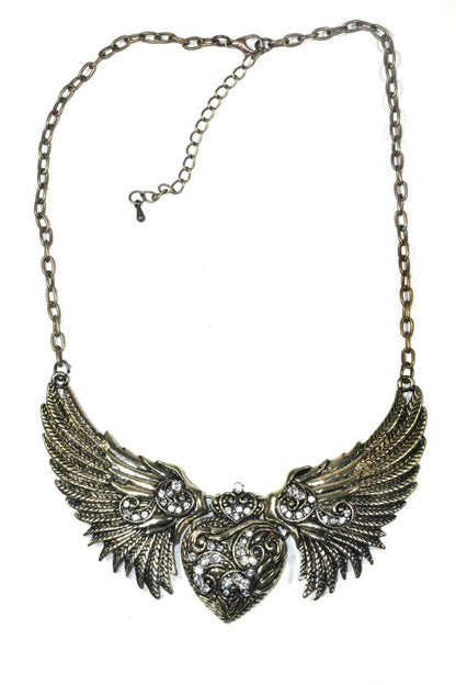 Antique Gold Tone Angel Wings Heart Necklace by Wild Lotus