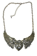 Antique Gold Tone Angel Wings Heart Necklace by Wild Lotus