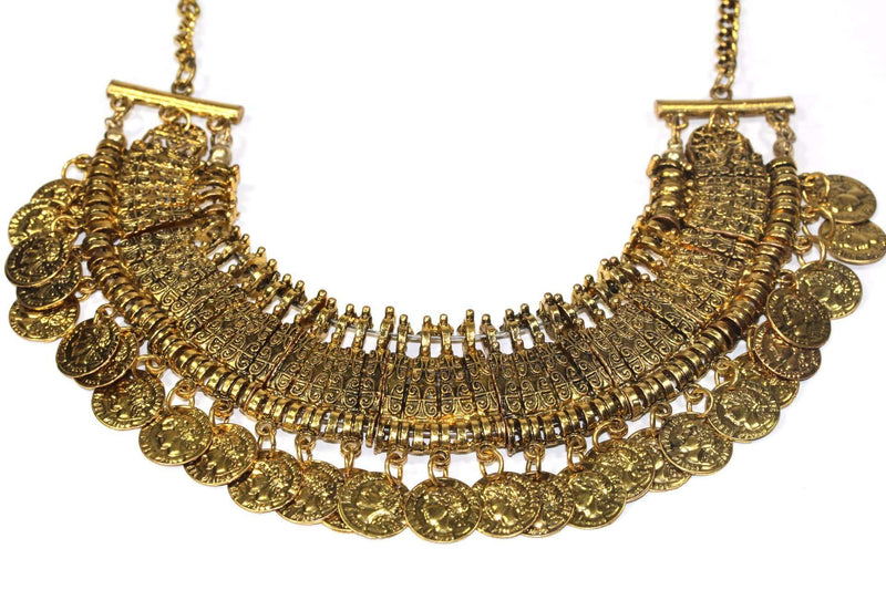 Gold Tone Tribal Style Coin Statement Necklace | Wild Lotus