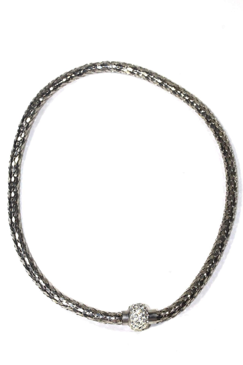 Silver Tone Dazzling Pave Charm Necklace