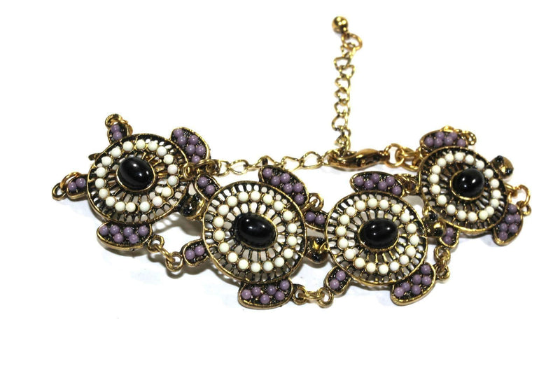 White & Purple Colorful Bead Drop Turtle Bracelet