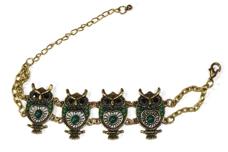 Green Colorful Bead Drop Perched Owl Bracelet