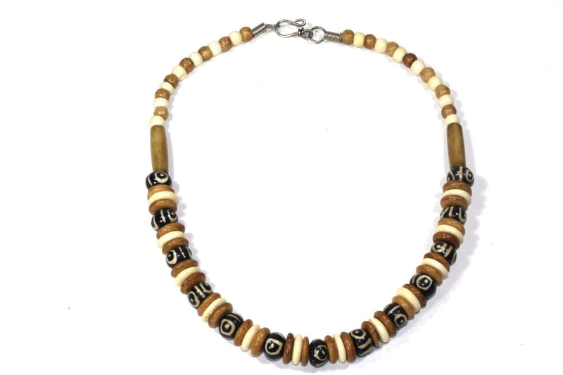 Beige & White Horn & Bone Tribal Style Necklace