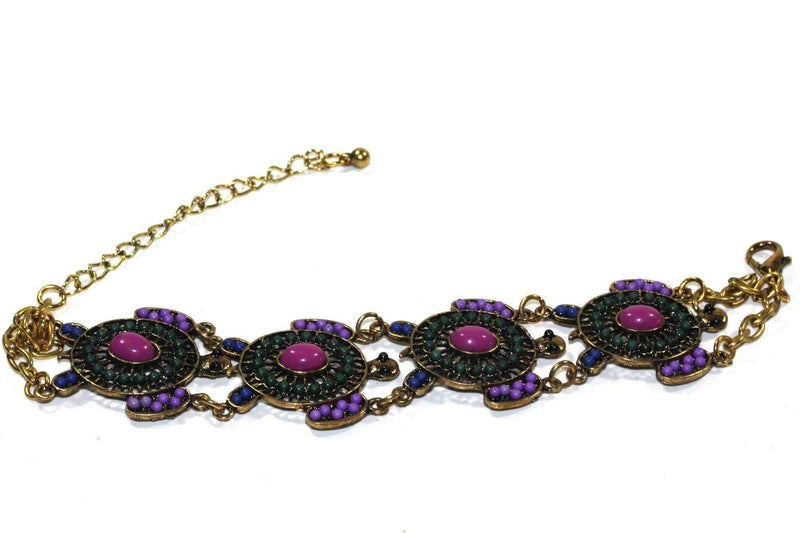 Purple & Green Colorful Bead Drop Turtle Bracelet