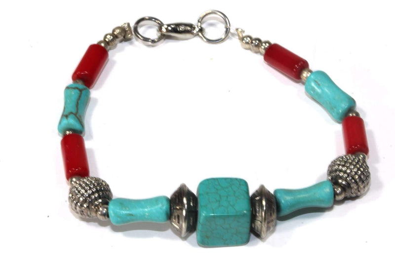 Turquoise & Red Mozambique Tribal Resin Bracelet