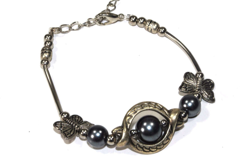 Silver Tone Olivia Antique Style Butterfly Trinket Bracelet