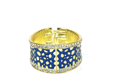Blue Leopard Design Hinged Cuff Bangle