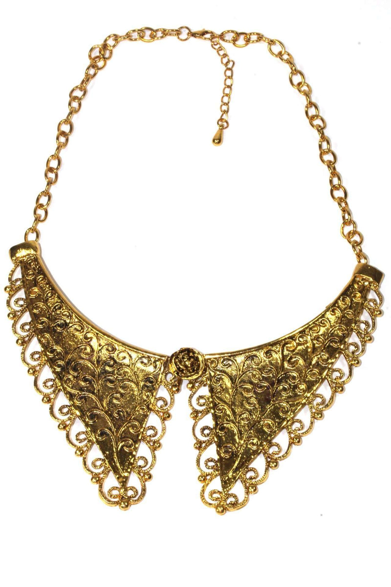 Gold Tone Victorian Style Scroll Work Collar Necklace