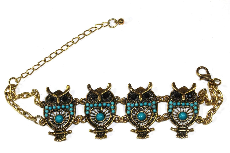 Turquoise Colorful Bead Drop Perched Owl Bracelet