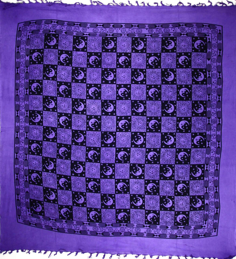 Purple Checkered Sun & Moon with Tassels Tapestry