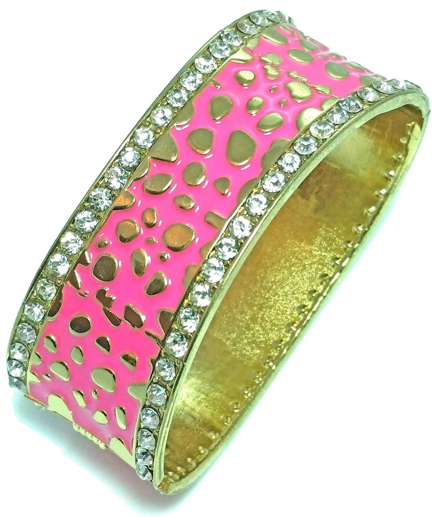 Dark Pink Leopard Design Hinged Cuff Bangle