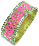 Dark Pink Leopard Design Hinged Cuff Bangle