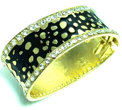 Black Leopard Design Hinged Cuff Bangle