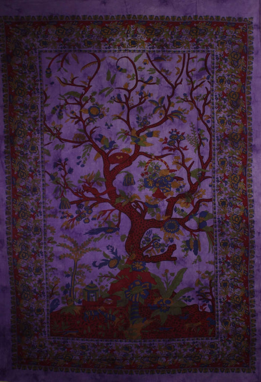 Violet Tree of Life Birds Tapestry