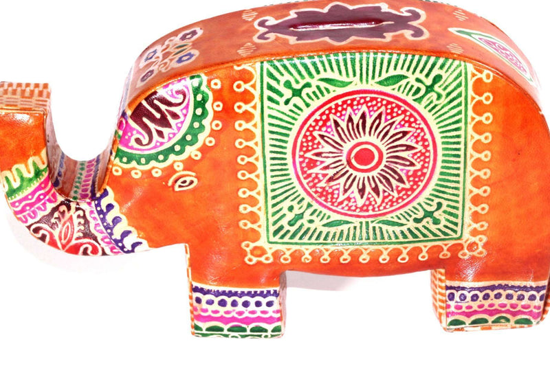Orange Festival Elephant Leather Piggy Bank