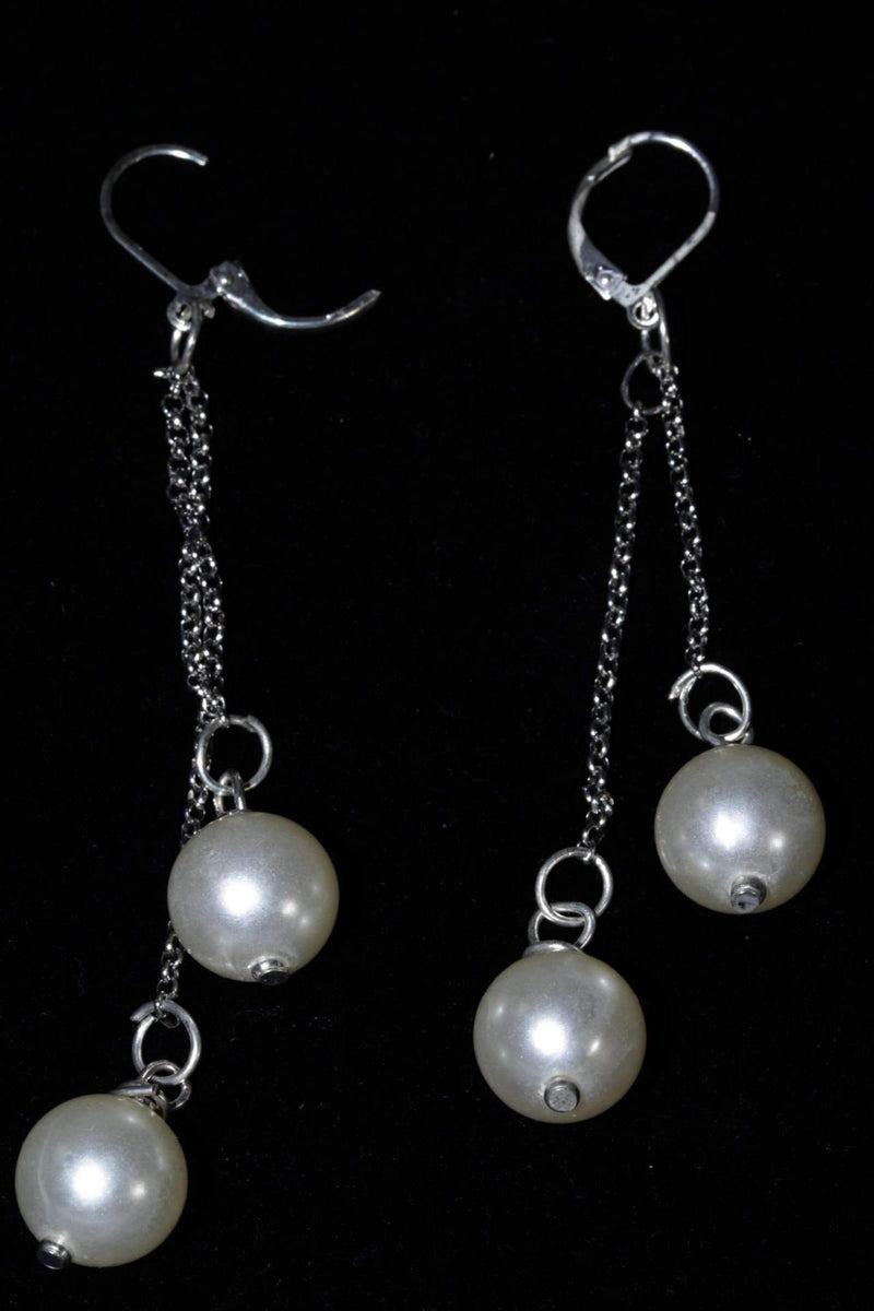 Silver Tone Faux Pearls Dangle Earrings