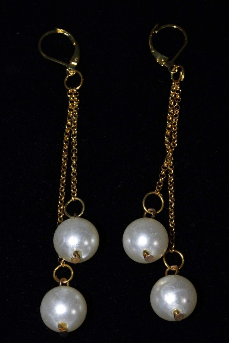 Matte Gold Faux Pearls Dangle Earrings