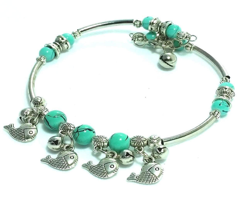 Turquoise Dangling Fish Charms Bracelet
