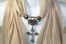 Pastel Brown Cross Pendant Scarf | Wild Lotus
