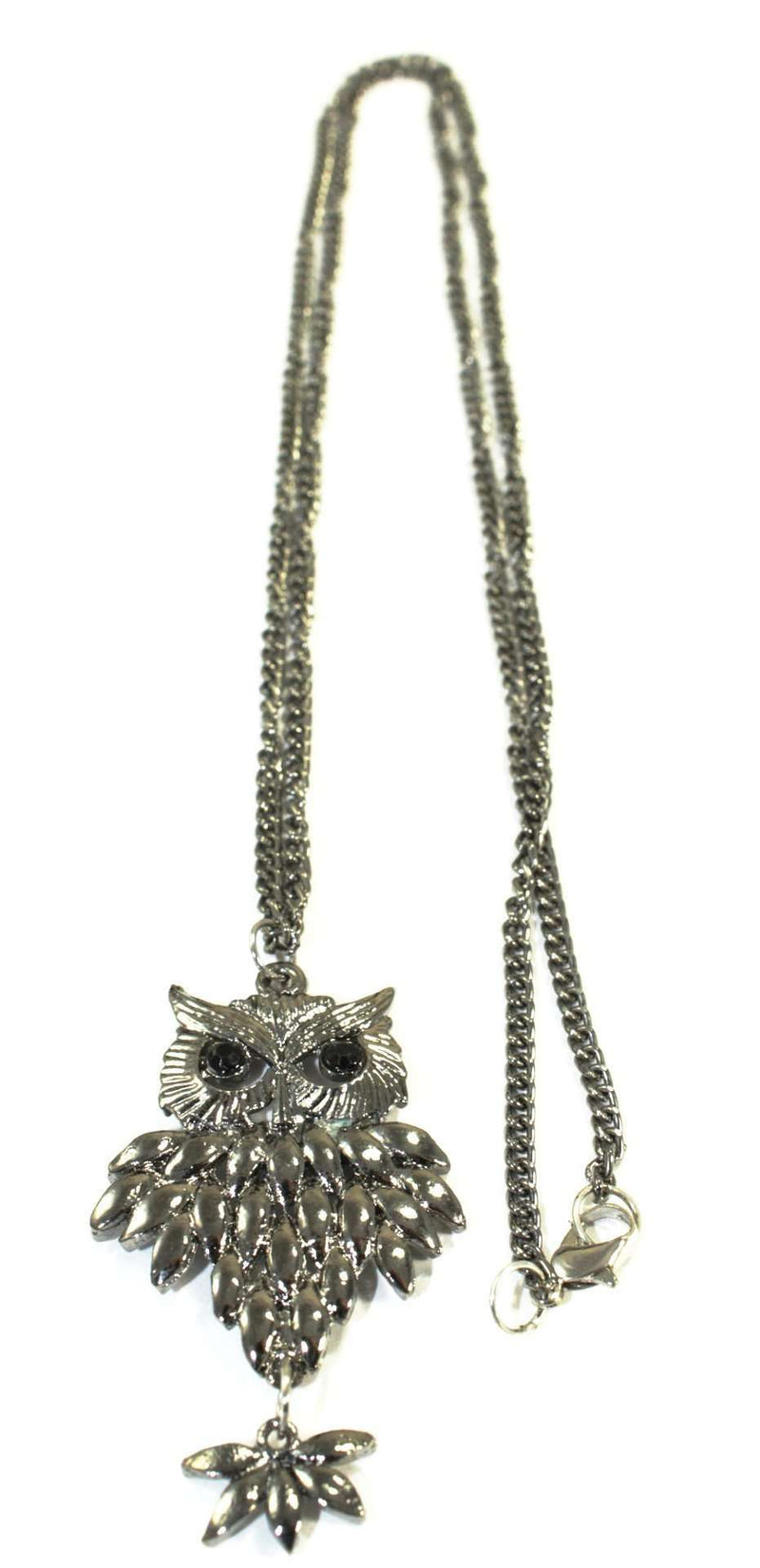 Hematite Tone Rising Owl Pendant Necklace