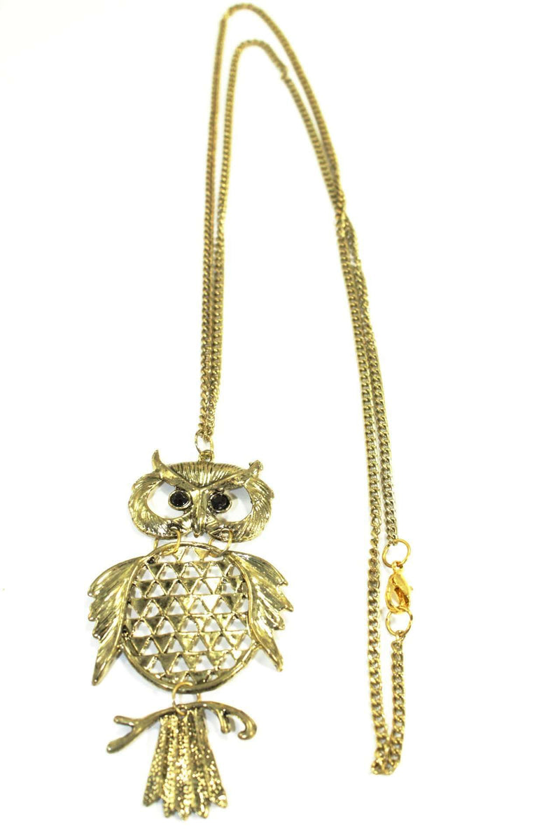 Antique Gold Tone Wide Eyed Owl Necklace