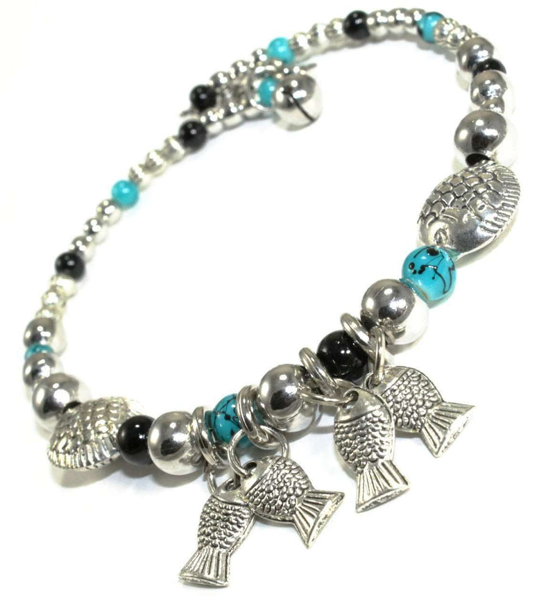 Black & Turquoise Blowfish & Buddies Charm Bracelet