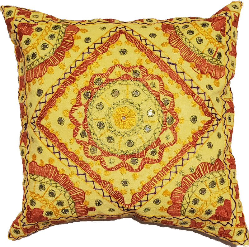 Indian Mirror Work Chandrama Cushion Cover Design Home Accent Furnishing - 16" x 16"