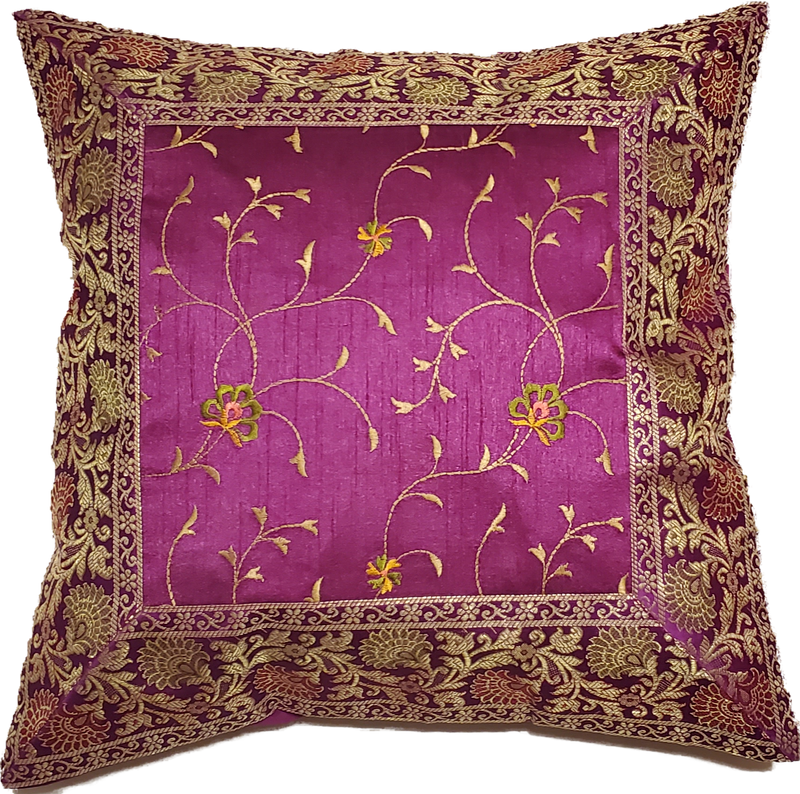 Pink Jacquard Embroidery Design Patchwork Cushion Cover Home Accent Furnishing - 16" x 16" | @wildlotusbrand | Wild Lotus®
