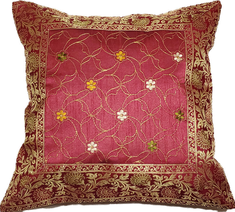 Red Jacquard Embroidery Design Patchwork Cushion Cover Home Accent Furnishing - 16" x 16" | Wild Lotus® | @wildlotusbrand | wildlotusbrand.com