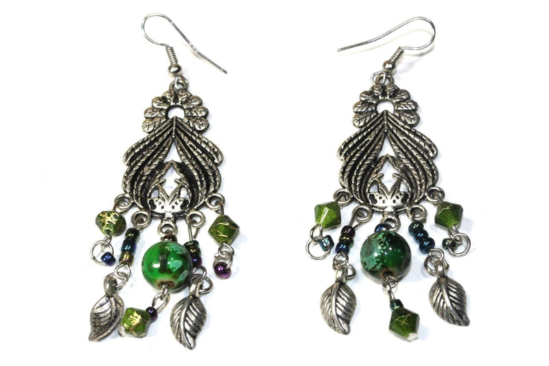 Green Bohemian Queen Marbled Bead Earrings