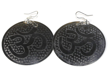Silver Tone Grand Om Yoga Earrings