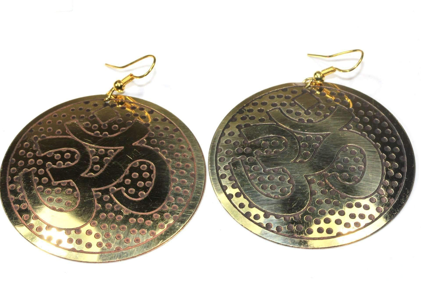 Gold Tone Grand Om Yoga Earrings