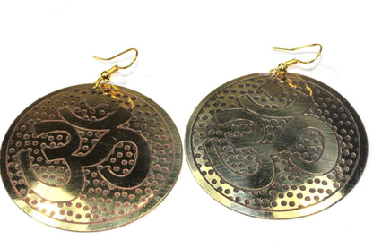 Gold Tone Grand Om Yoga Earrings