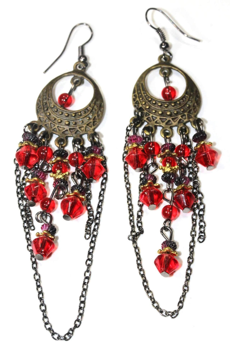 Red Gypsy Style Chandelier Earrings