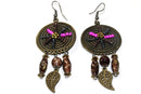 Brown and Pink Dream Catcher Bead Work Earrings