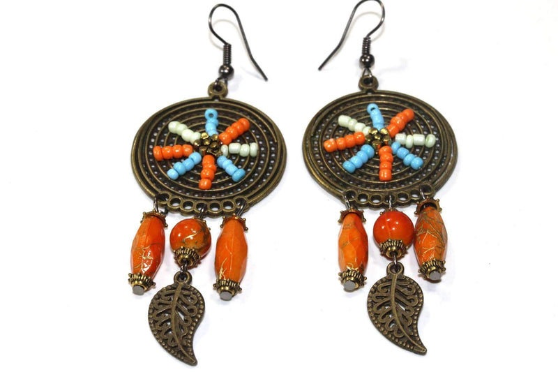 Saffron Dream Catcher Bead Work Earrings