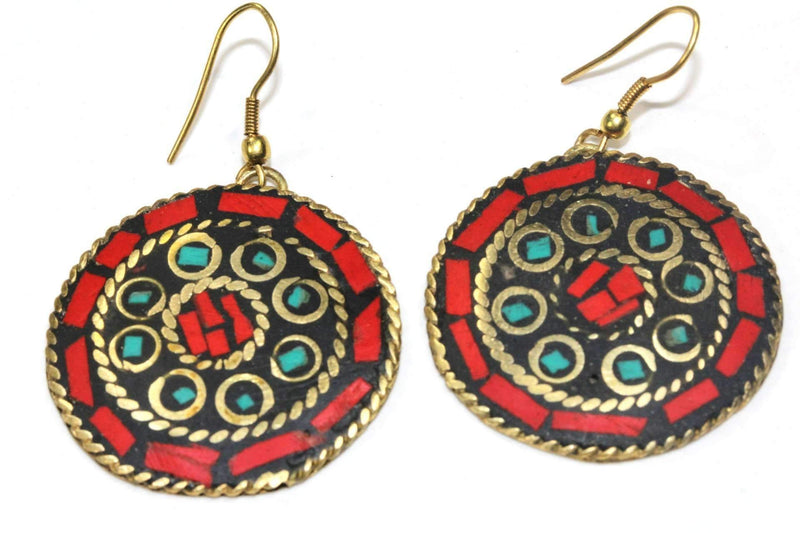 Coral Red Mosaic Round Earrings