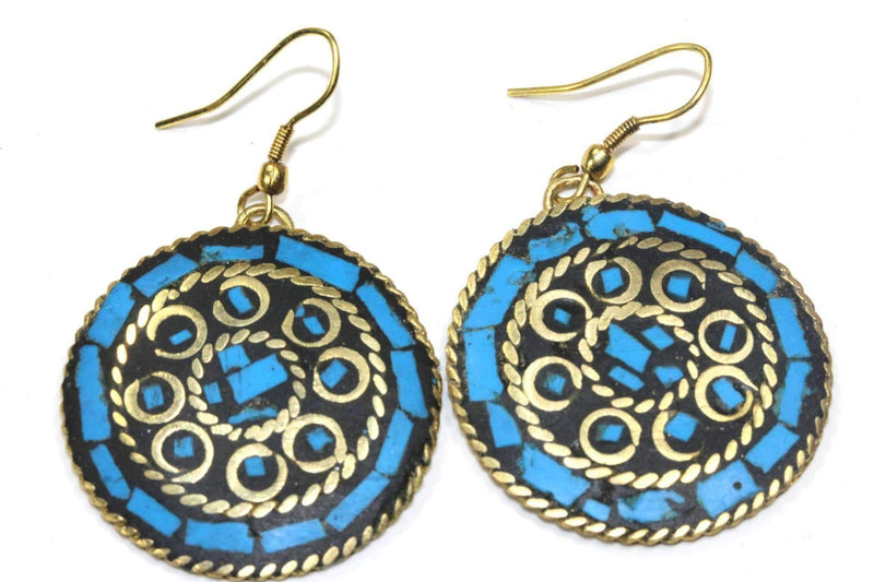 Azure Blue Mosaic Round Earrings
