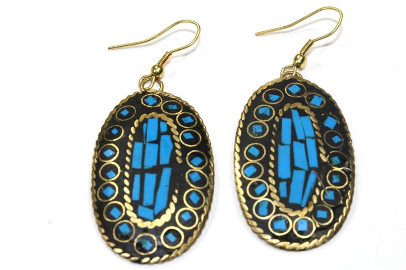 Turquoise Mosaic Oval Earrings