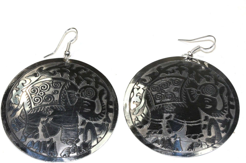 Silver Tone Traveling Elephant Earrings