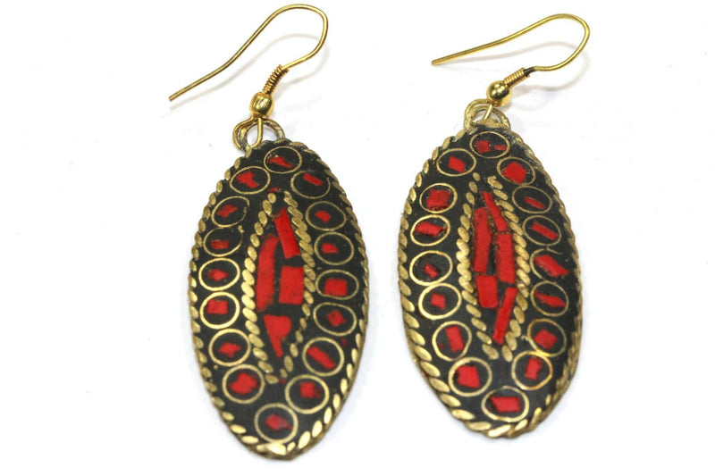 Coral Red Third Eye Mosaic Earrings
