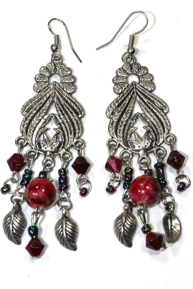 Red Bohemian Queen Marbled Bead Earrings