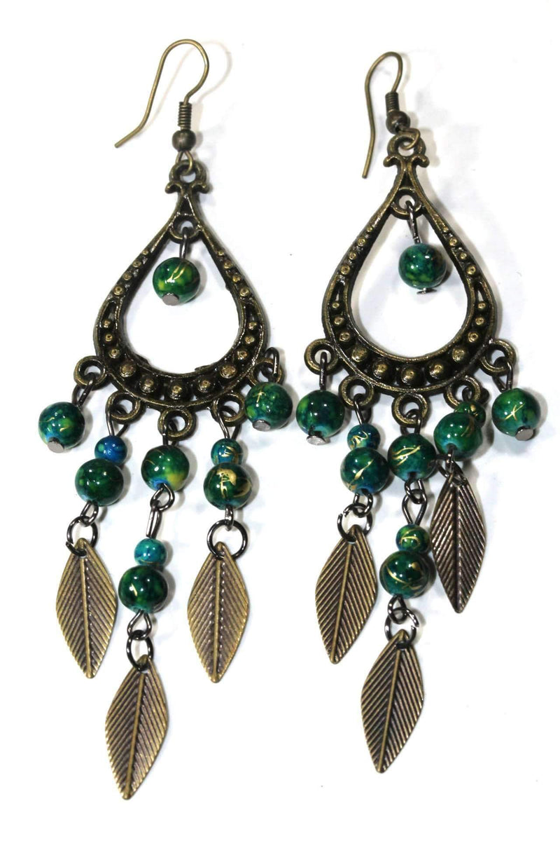 Green Free Spirit Leaf Dangler Earrings