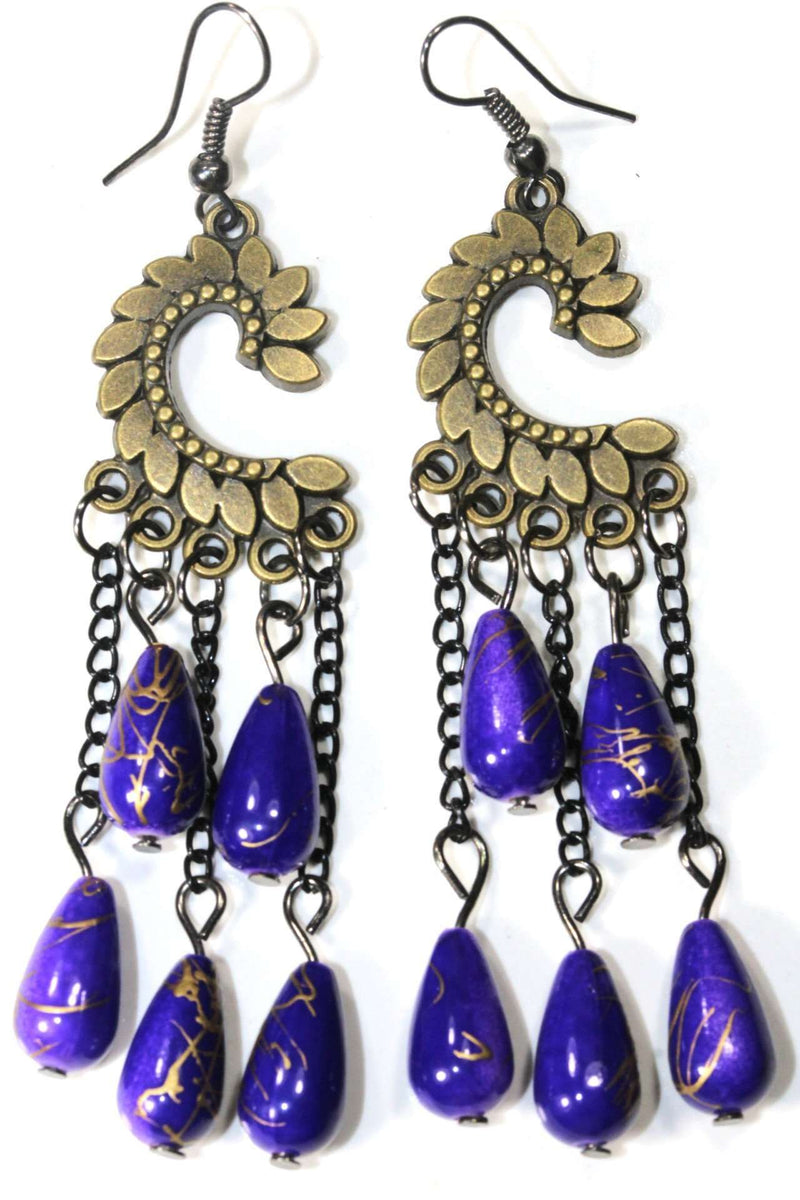 Purple Paisley Petal & Shimmer Beads Earrings