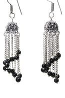 Black Curving Dangle Chandelier Bead Earrings