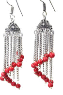 Red Curving Dangle Chandelier Bead Earrings